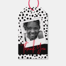Étiquettes-cadeau Merci photo personnalisé Noir Blanc Zones Dalmatie