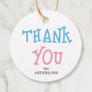Étiquettes Cadeau Merci Pink Blue Genre Revevela Party