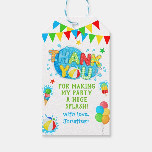 Étiquettes-cadeau Merci Piscine été fête d'anniversaire (Devant)