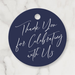 Étiquettes Cadeau Merci pour célébrer avec nous Simple Navy Blue