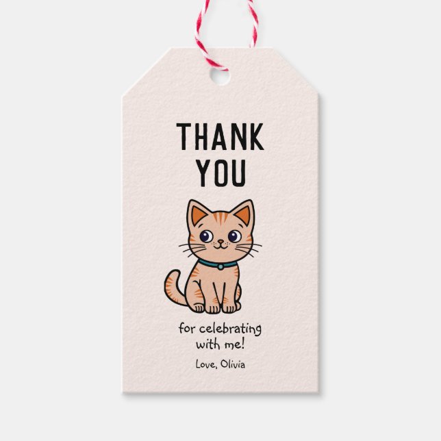 Étiquettes-cadeau Merci pour fêter avec un petit chat (Devant)