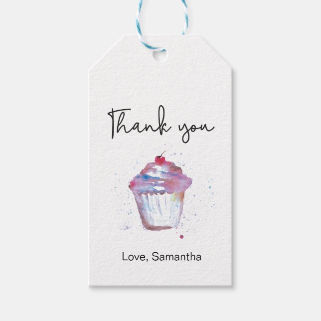 Étiquettes-cadeau Merci pour la fête d'anniversaire aux cupcakes (Devant)