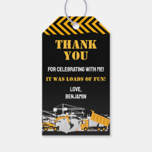 Étiquettes-cadeau Merci pour la fête d'anniversaire Construction Fav