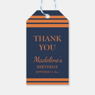 Étiquettes-cadeau Merci pour la fête d'anniversaire rayée bleu marin