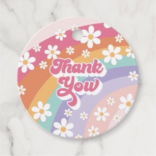 Étiquettes Cadeau Merci pour l'anniversaire arc-en-ciel rétro