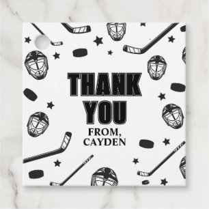 Étiquettes Cadeau Merci pour l'anniversaire de hockey noir et blanc