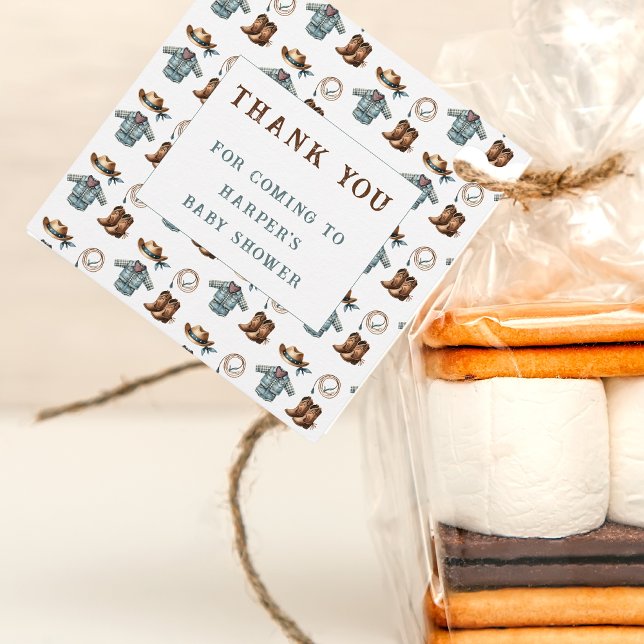 Étiquettes Cadeau Merci pour le prochain Baby shower Cowboy (Créateur téléchargé)
