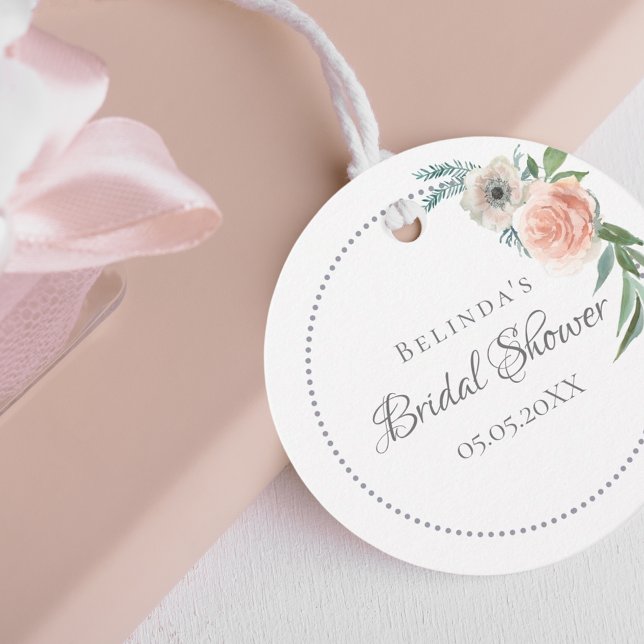 Étiquettes Cadeau Merci pour les fleurs roses saumon de la Baby Show (Créateur téléchargé)