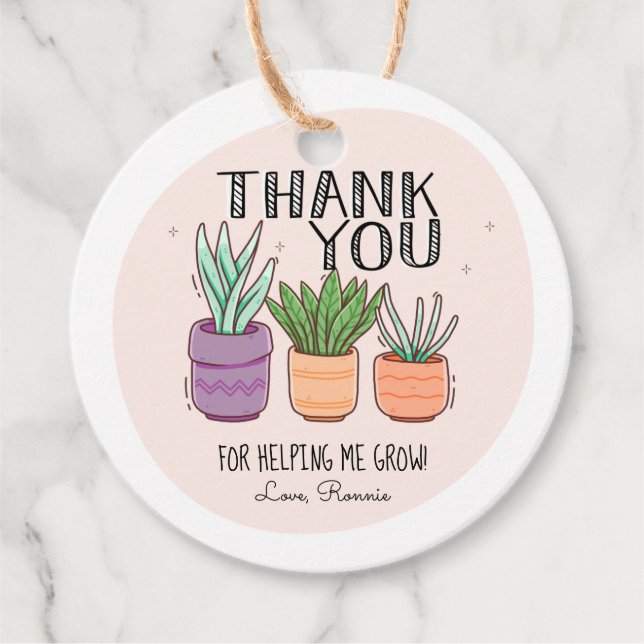 Étiquettes Cadeau Merci pour m'aider à développer l'appréciation de  (Devant)