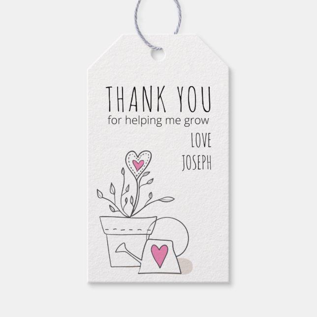 Étiquettes-cadeau Merci pour m'aider à grandir Plante rose pointillé (Devant)