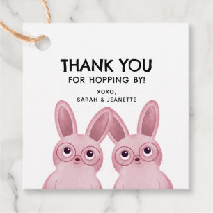 Étiquettes Cadeau "Merci pour passer" avec deux lapins roses
