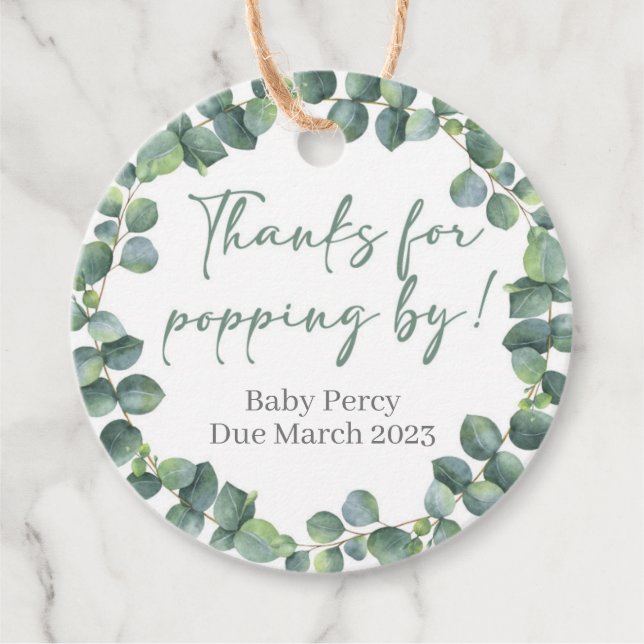 Étiquettes Cadeau Merci pour Popping By Champagne Baby shower Favor (Devant)