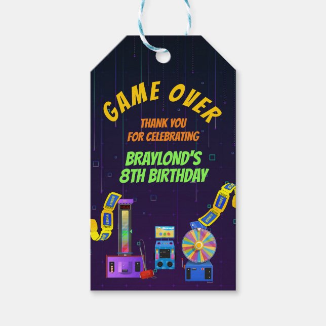 Étiquettes-cadeau Merci pour votre anniversaire de jeux et d'arcade (Devant)