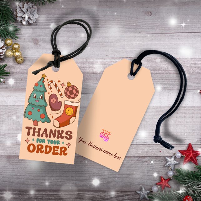 Étiquettes-cadeau Merci pour votre commande customisée rétro Noël (Thanks for your order customized retro Christmas Gift Tags)