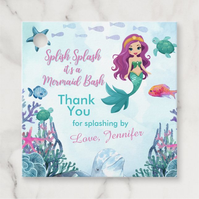 Étiquettes Cadeau Merci pourpre à la sirène à éclaboussure (Devant)
