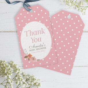 Étiquettes-cadeau Merci rose floral sensible de point de polka