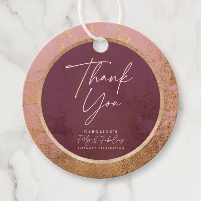 Étiquettes Cadeau Merci rose Gold 40e anniversaire de fête (Devant)