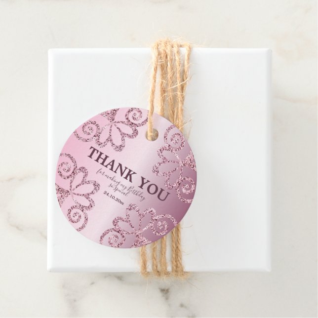 Étiquettes Cadeau Merci rose pâle Parties scintillant Anniversaire (En situation)