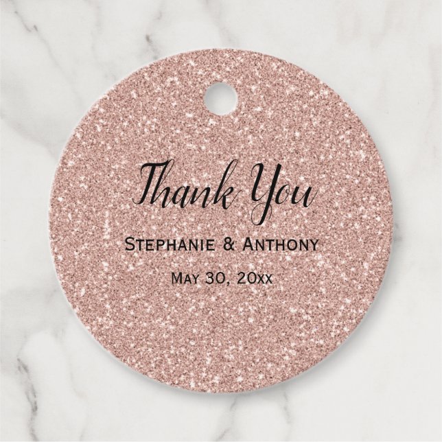 Étiquettes Cadeau Merci Rose Parties scintillant Mariage de  de  d'o (Devant)