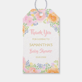 Étiquettes-cadeau Merci rose Roses Aquarelle Baby shower Floral
