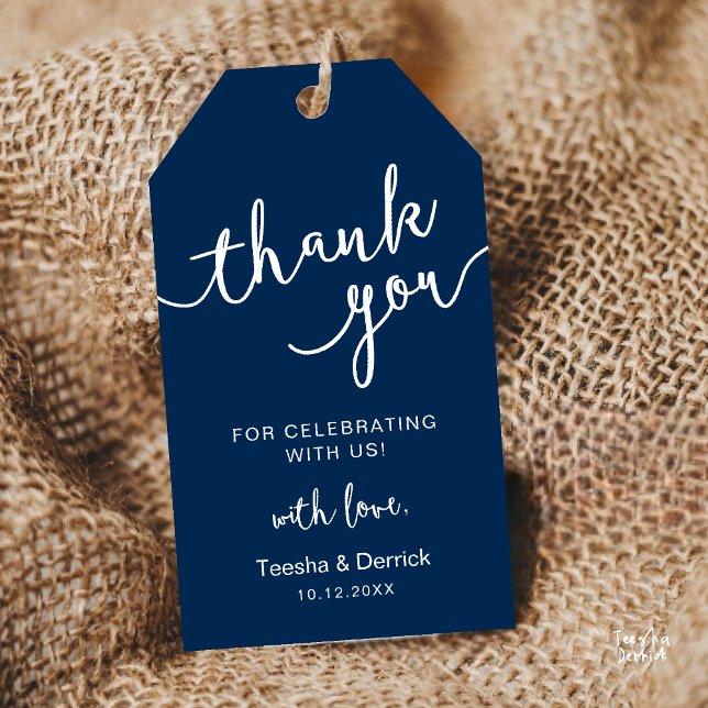Étiquettes-cadeau Merci rustique du mariage (Rustic Wedding Party Favor Thank You Gift Tags in Navy Blue)