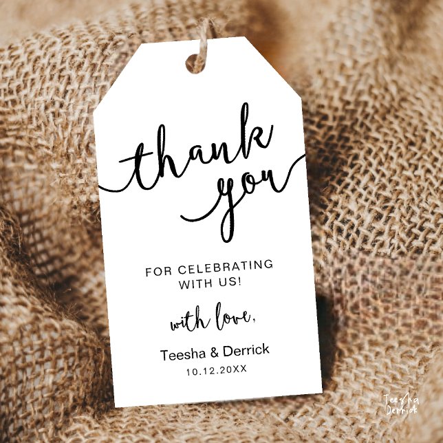 Étiquettes-cadeau Merci rustique du mariage (Rustic Wedding Party Favor Thank You Gift Tags in Black and White theme)