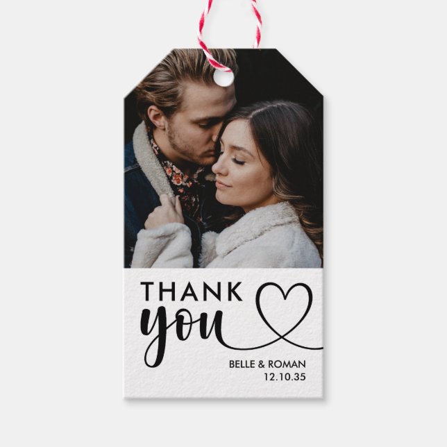 Étiquettes-cadeau Merci Script Black & White Photo Mariage Cadeau (Devant)