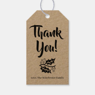 Étiquettes-cadeau Merci script feuillage rustique kraft Thanksgiving