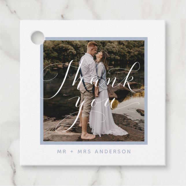 Étiquettes Cadeau Merci Script moderne Mariage photo (Devant)