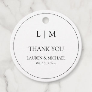 Étiquettes Cadeau Merci simple Monogramme noir & blanc moderne