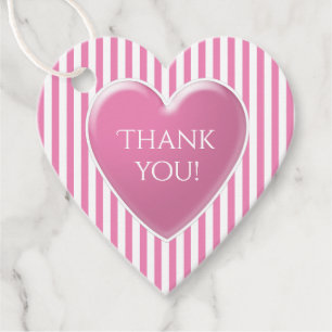 Étiquettes Cadeau Merci Simples Rayures Motif Coeur rose/blanc