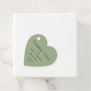 Étiquettes Cadeau Merci Texte Sage Vert Coeur de mariage personnalis