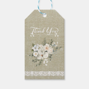 Étiquettes-cadeau Merci texture moderne avec dentelle florale blanch