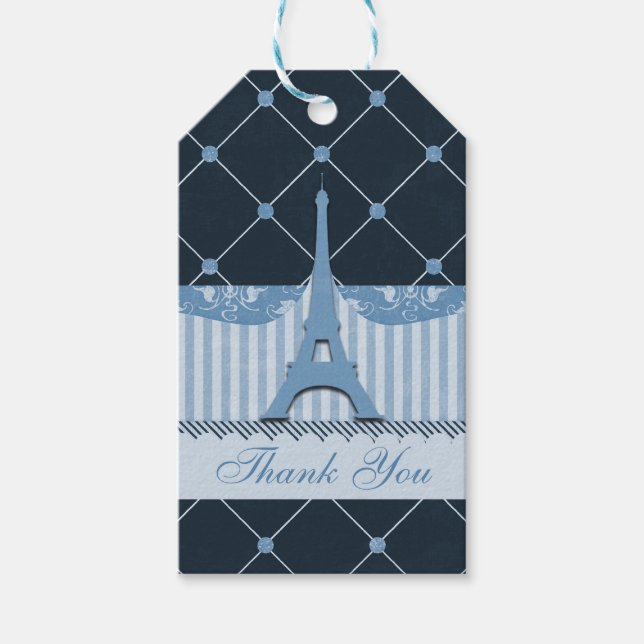 Étiquettes-cadeau Merci Tour Eiffel Bleu Chic (Devant)