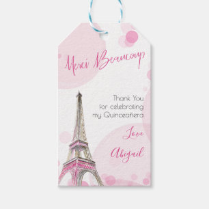 Étiquettes-cadeau Merci Tour Eiffel rose Quinceanera de Paris