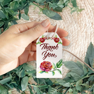Étiquettes-cadeau Merci Vintage Roses rouges Aquarelle Florale