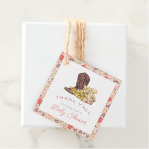 Étiquettes Cadeau Merci Y'all Cowboy Boot & Bouquet Baby shower
