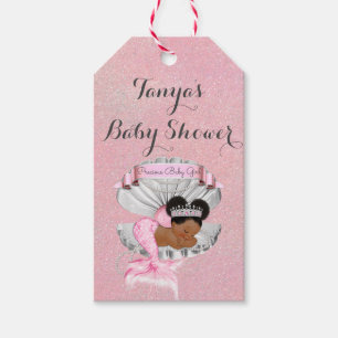 Étiquettes-cadeau Mermaid African American Baby Pink Shell Pearls
