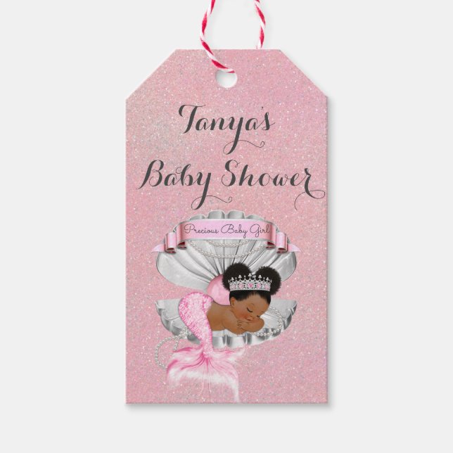 Étiquettes-cadeau Mermaid African American Baby Pink Shell Pearls (Devant)