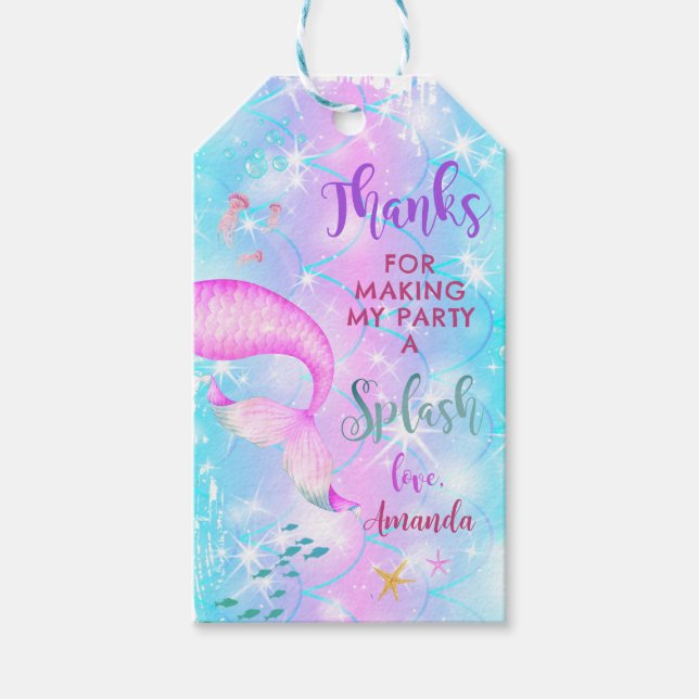 Étiquettes-cadeau Mermaid Anniversaire Merci classique (Devant)