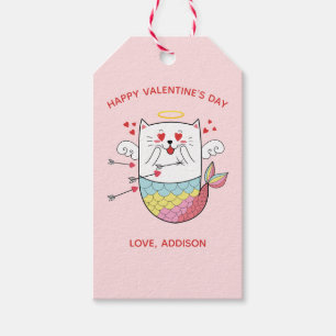 Étiquettes-cadeau Mermaid Chat Cute Valentine personnalisée