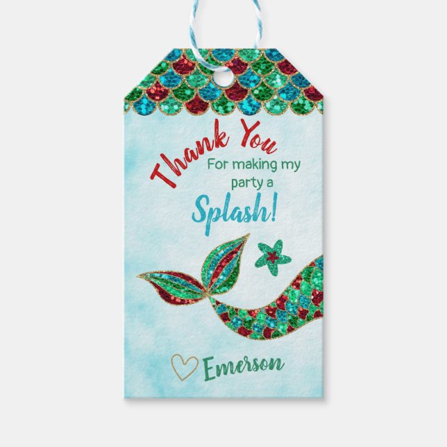 Étiquettes-cadeau Mermaid, faveur merci étiquettes, sous la mer (Devant)