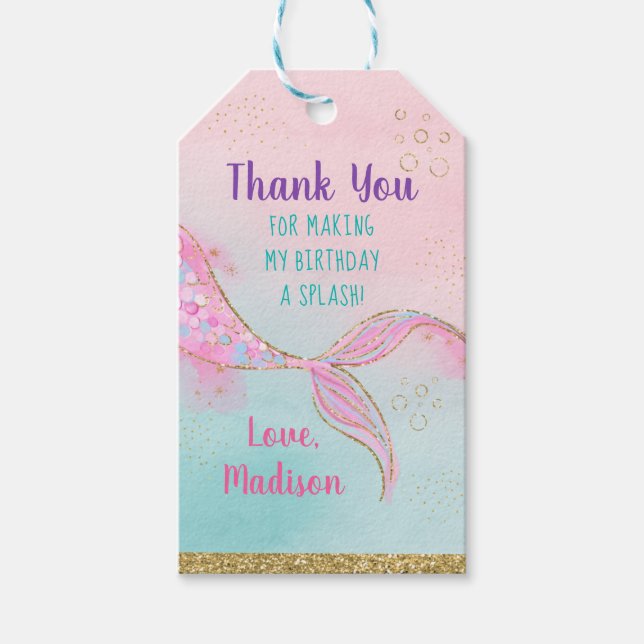 Étiquettes-cadeau Mermaid Pink Gold Anniversaire (Devant)