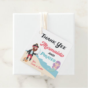 Étiquettes Cadeau Mermaid & Pirate Joint Anniversaire Merci