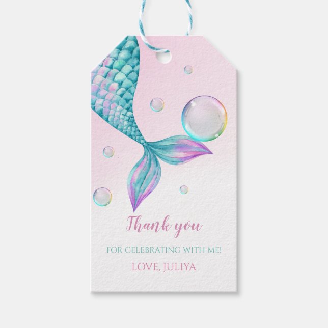 Étiquettes-cadeau Mermaid Queue avec bulles Anniversaire (Devant)