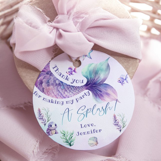 Étiquettes Cadeau Mermaid queue violet anniversaire merci (Créateur téléchargé)