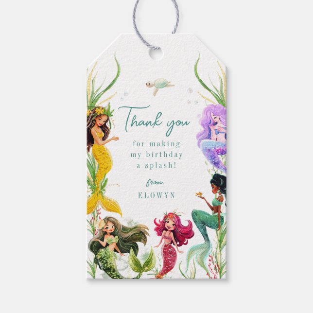 Étiquettes-cadeau Mermaid Thème Anniversaire Fête Merci (Devant)