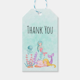 Étiquettes-cadeau Mermaids et méduses sous l'aquarelle marine