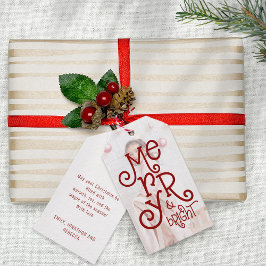 Étiquettes-cadeau Merry Bright Photo Overover Berry Red Christmas