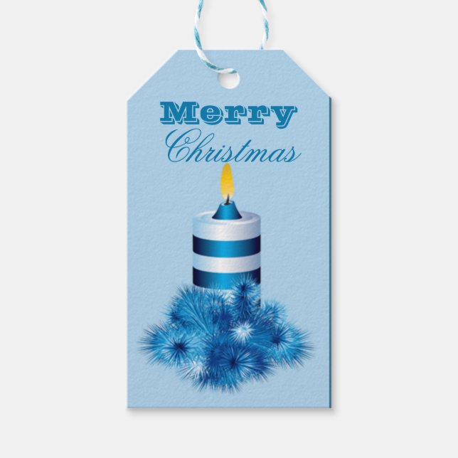 Étiquettes-cadeau Merry Christmas Blue Candle (Devant)